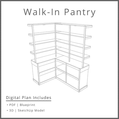 Walk-in Corner Pantry Woodworking Project Plan With 3D SketchUp Model - DIGITAL DOWNLOAD