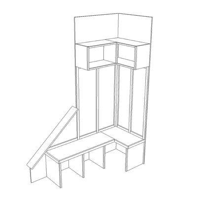 Corner Mudroom With Storage and Cubbies Woodworking Project Plan and 3D SketchUp Model- DIGITAL DOWNLOAD