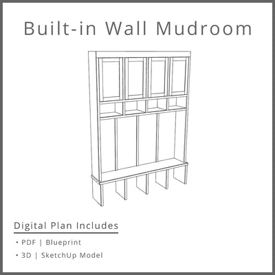 Wall Mudroom With Storage and Cubbies Woodworking Project Plan and 3D SketchUp Model- DIGITAL DOWNLOAD