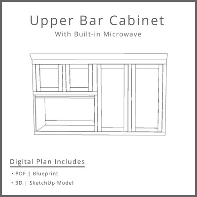 Mini Bar Upper Built-in Microwave and Cabinets Woodworking Project Plan
